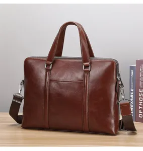 Maletin de cuero genuino para hombre gran capacidad bolso de hombro de negocios.