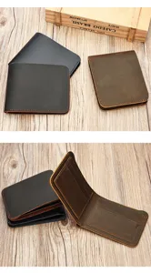 Herren Echtleder Geldbörse Vintage Crazy Horse Leder Kurze Kartenhalter Brieftasche Neu