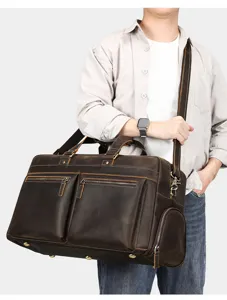 Sac de voyage en cuir de cheval fou vintage pour homme grande capacite daffaires.