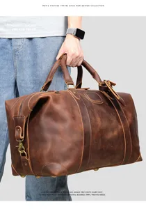 Borsa da viaggio uomo in vera pelle vintage grande capacita borsone weekender duffel