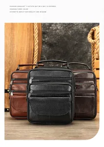Men genuine leather shoulder bag casual multi-pocket messenger bag top layer cowhide