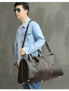 Borsa da viaggio vintage in vera pelle crazy horse da uomo, grande borsa weekend.