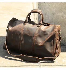 Borsa da viaggio in pelle vintage, grande borsa weekender di grande capacita per uomini.