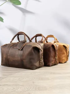 Borsa da viaggio vintage in vera pelle grande capacità borsa weekend retro per uomo