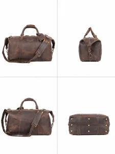 Borsa da viaggio vintage in pelle crazy horse per uomo, grande borsa weekender rétro.