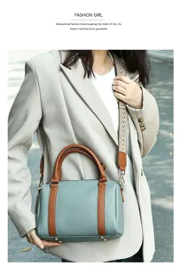 Genuine leather women shoulder bag trendy handbag fashion crossbody pillow bag with wide strap