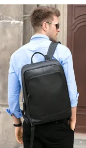 Zaino in vera pelle da uomo business per laptop borsa da viaggio casual elegante