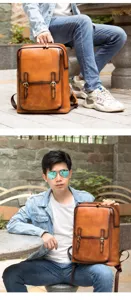 Zaino uomo in vera pelle vintage marrone borsa da viaggio e scuola casual elegante
