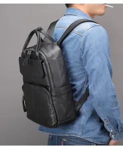 Zaino in vera pelle uomo borsa per laptop affari vintage casual da viaggio eleg.
