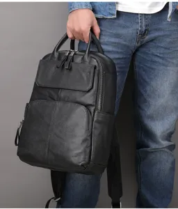 Zaino da lavoro in vera pelle per laptop, elegante borsa casual da viaggio per uomo.