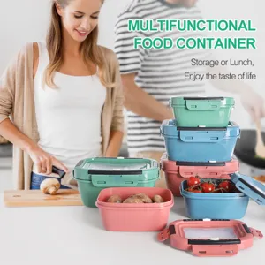 Multifunctional food container set with secure locking lids and stackable square design for kitchen.
