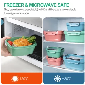 Square plastic food storage box for refrigerator and microwave use with secure sealing lid.