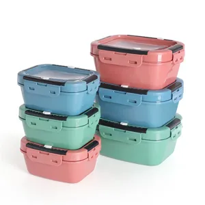 Rectangular plastic food storage container set with date dial and secure locking lids.