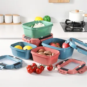 Square sealed refrigerator storage box, multi-color plastic food container with time dial.