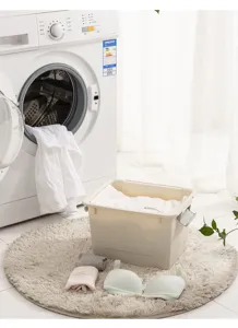 Plastic storage box with lid and latches home organizer container beige laundry bin