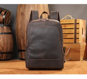 Vintage crazy horse leather backpack for men, casual business laptop bag and travel rucksack.