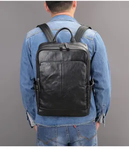 Zaino da lavoro in vera pelle per laptop da 15.6 pollici, borsa vintage in pelle bovina.