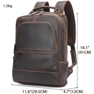 Men's vintage crazy horse leather backpack laptop travel business bag main view