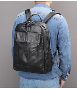Zaino in vera pelle da uomo vista posteriore dettaglio, borsa porta pc business.