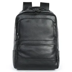 Men's genuine leather minimalist business backpack for laptop and travel, black front view