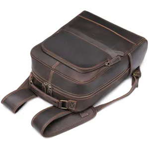 Genuine leather crazy horse backpack for men, vintage travel business laptop bag main view.