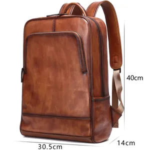 Zaino da Lavoro in Vera Pelle da Uomo Borsa per Laptop a Grande Capacità Pelle Bovina Viaggio