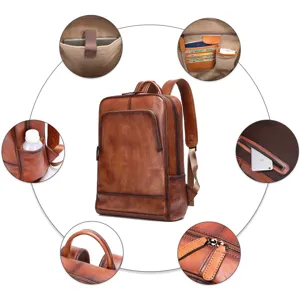 Zaino vintage in vera pelle da uomo borsa per laptop da 15,6 pollici per lavoro
