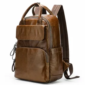 Zaino in Vera Pelle da Uomo Grande Capacità Viaggio Lavoro Borsa per Computer Casual Impermeabile Resistente all'Usura