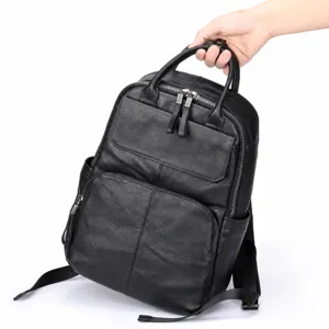 Zaino in vera pelle da uomo borsa per computer da viaggio d'affari casual nero minimalista