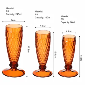 Set de flûtes à champagne en plastique ambré, calice PS avec relief, 3 tailles.