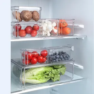 Transparente PET Kühlschrank Aufbewahrungsboxen Set, stapelbare Küchenbehälter für Lebensmittel.
