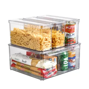 Transparente stapelbare Kühlschrank-Aufbewahrungsbox Set Detailansicht für Vorratsdosen Lebensmittel.