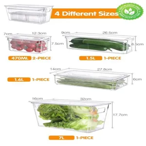 Set de boîtes de rangement en PET transparent pour aliments, organiseurs de réfrigérateur.