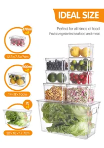Ensemble de boites de rangement transparentes en PET pour refrigerateur, empilables.
