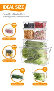Ensemble de boîtes de rangement en PET transparent pour réfrigérateur avec diverses capacités.