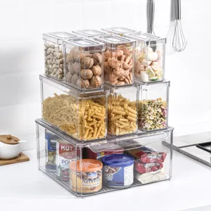 Contenitore di stoccaggio trasparente in PET organizer cucina impilabile per frigorifero