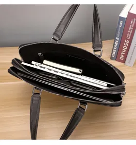 Vista detallada maletin de cuero para hombre bolso de negocios gran capacidad.