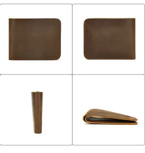 Nahaufnahme der handwerklichen Details vom braunen Vintage Herren Ledergeldbörse.