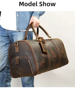 Sac de voyage vintage en cuir de cheval fou pour homme avec compartiment chaussures