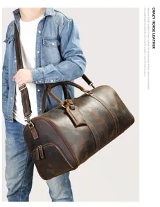Sac de voyage en cuir crazy horse vintage pour homme grand sac de transport bandoulière