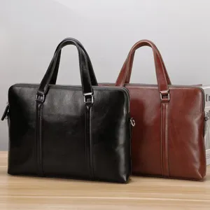 Maletin de cuero genuino para hombre bolso de mano de negocios gran capacidad