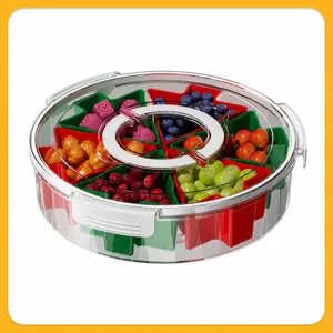 Plateau de Fruits Divisé en Étoile de Noël Boîte de Rangement Transparente Hermétique Rotative à Degrés pour Maison Salon Conteneur de Noix de Collation