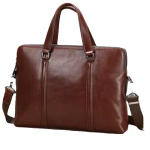 Maletin de negocio de cuero genuino para hombre gran capacidad bolso de hombro casual para oficina.