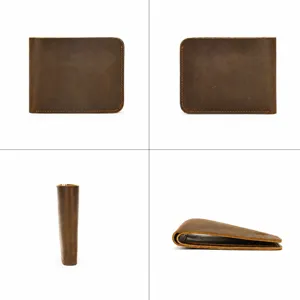Herren Vintage Crazy Horse Leder Geldbörse, Premium Kurz Portemonnaie für den Alltag.