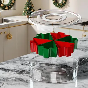 Plateau de fruits tournant de Noel boite a collation compartimentee avec couvercle transparent