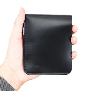 Herren schwarze Echtleder kurze Geldbörse, minimalistischer faltbarer Kartenhalter neu.