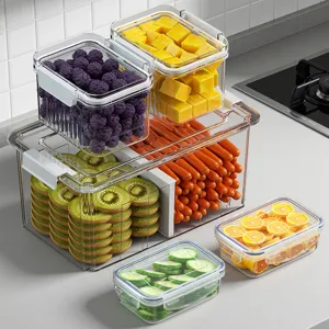 Klares Kunststoff-Vorratsdosen-Set für Kühlschrank, luftdichter Gemüse- und Obstbehälter Organiser.