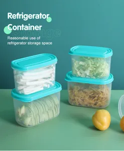 Transparent food storage container set with teal lids, ideal for refrigerator organization.