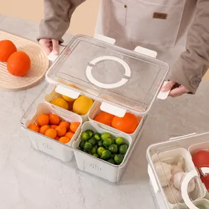 Boîte de Rangement pour Réfrigérateur Domestique en Plastique Transparent Alimentaire avec Panier de Égouttage et Couvercle