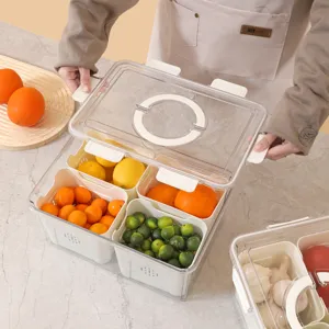 Boîte de rangement transparente pour réfrigérateur avec panier d'égouttage pour fruits de cuisine.